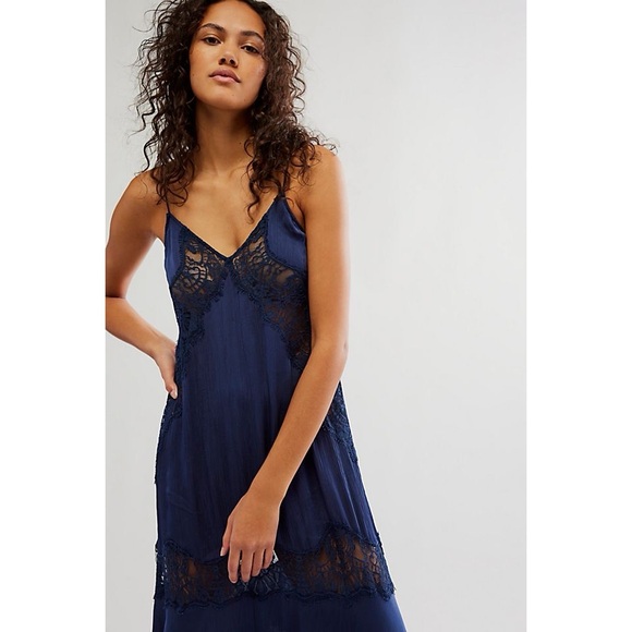 Free People Navy Blue Lace-Trim Maxi Dress - Picture 4 of 7